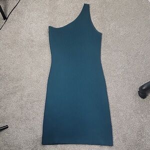 House of Harlow One shoulder teal mini ribbed dress